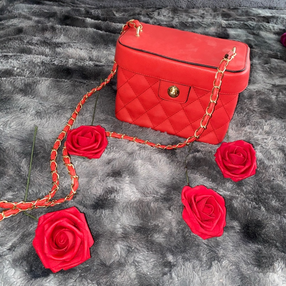 Red quilted purse